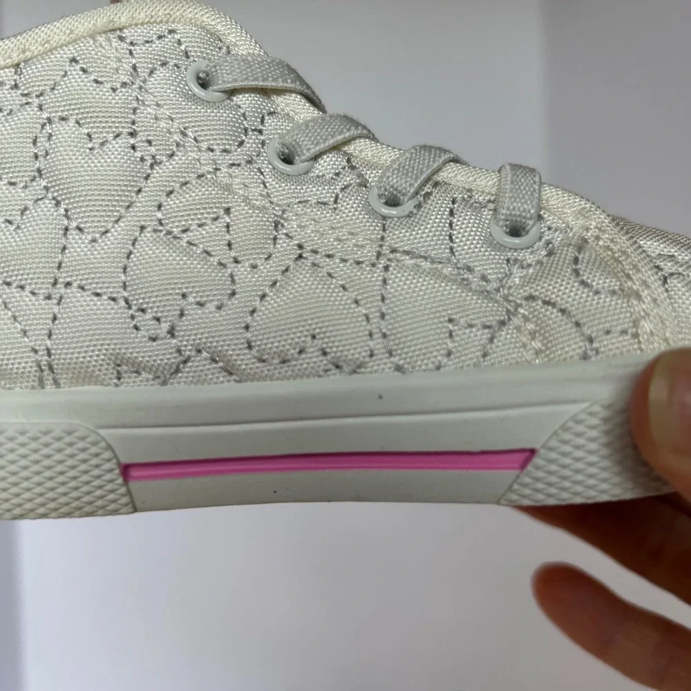 Carters 9M Sneakers Shoes Quilted Hearts Beige Pink‎ Toddler Girl Casual Lace Up